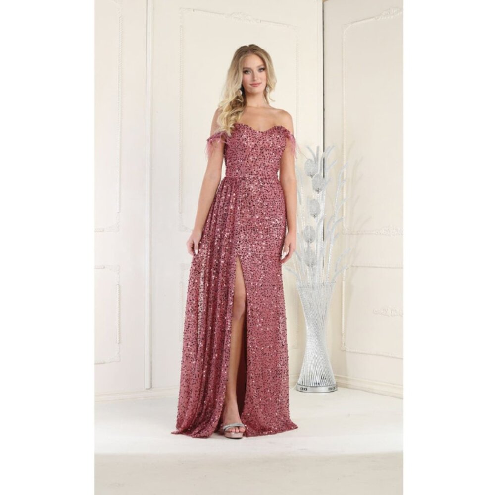 Mauve Prom Sweetheart Off The Shoulder Sheath Dress By Royal Queen RQ7988